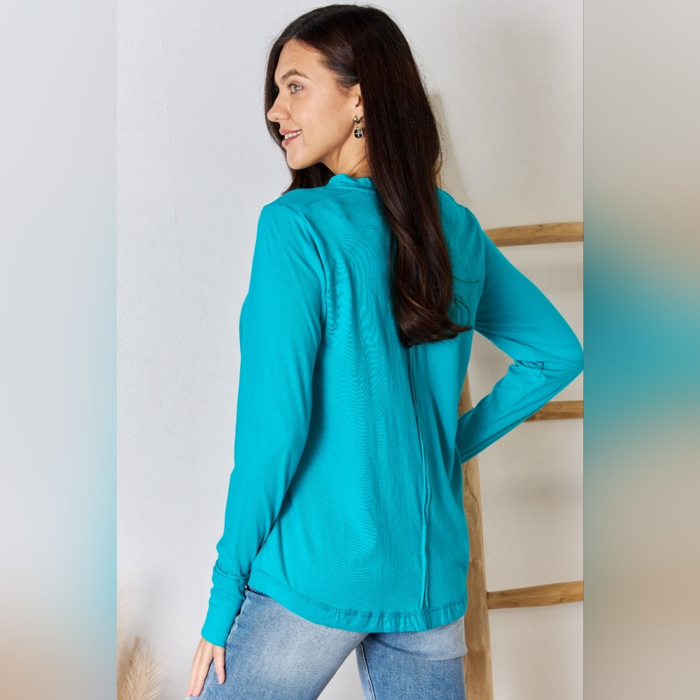 Zenana Exposed Seam Thumbhole Long Sleeve Top - Picture 2 of 6